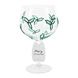 Pavilion Gift Company 23255 Copa de vino con tallo pintada a mano 'Merry Christmas' Design 680g Verde